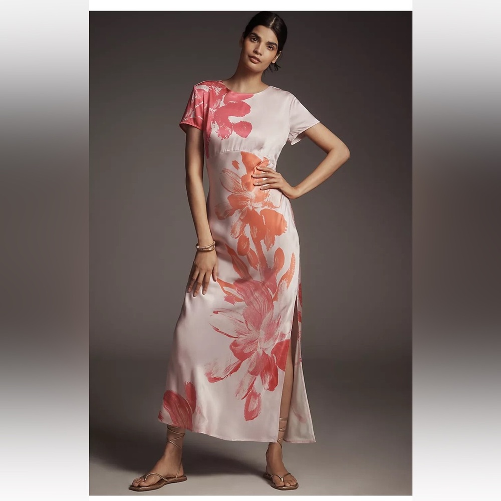 NWT Anthropologie Floral Open-Back Maxi Slip Dress, Size XL